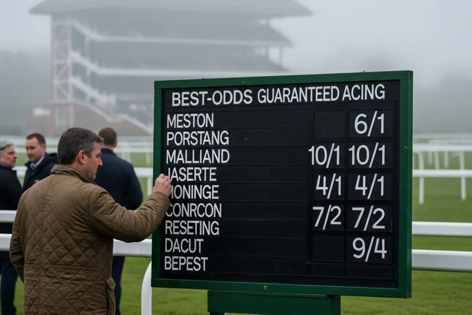 Morning odds board at British racecourse showing price movements