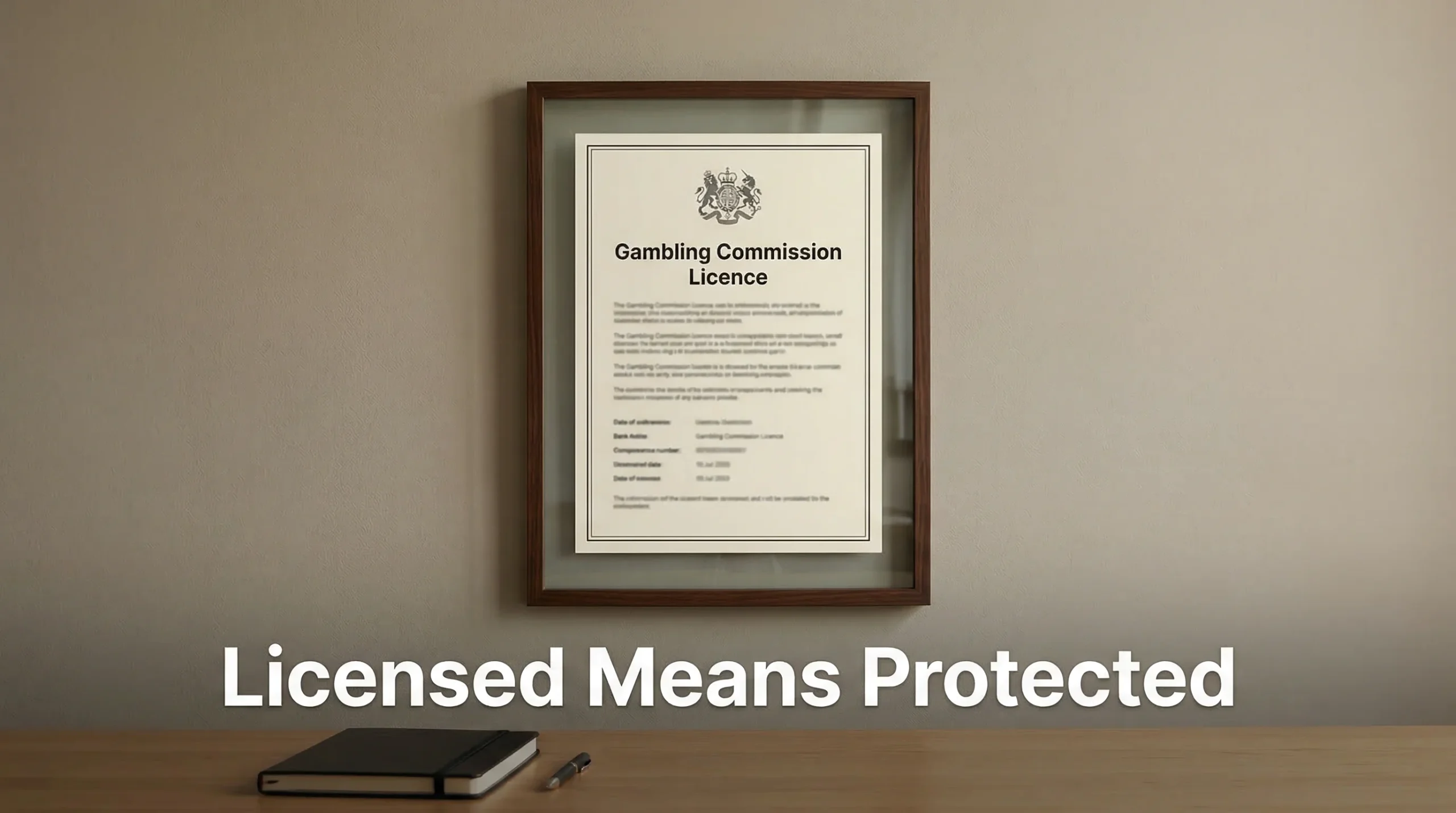 UK Gambling Commission licence certificate displayed prominently in a licensed bookmaker's office